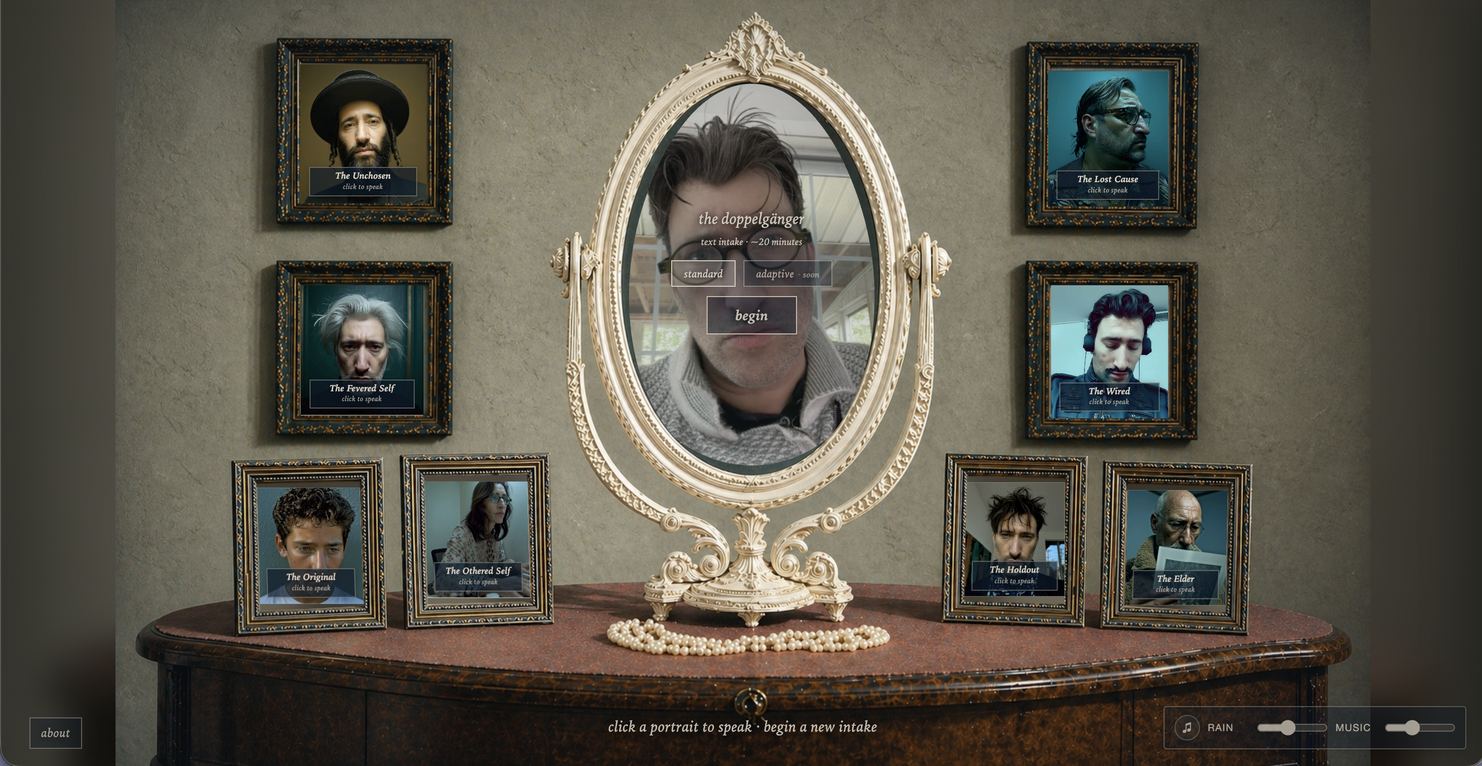 The Doppelganger mirror state showing Caleb reflected in the intake mirror