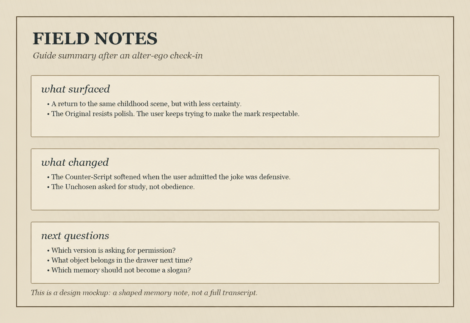 Field notes printout mockup for The Doppelganger