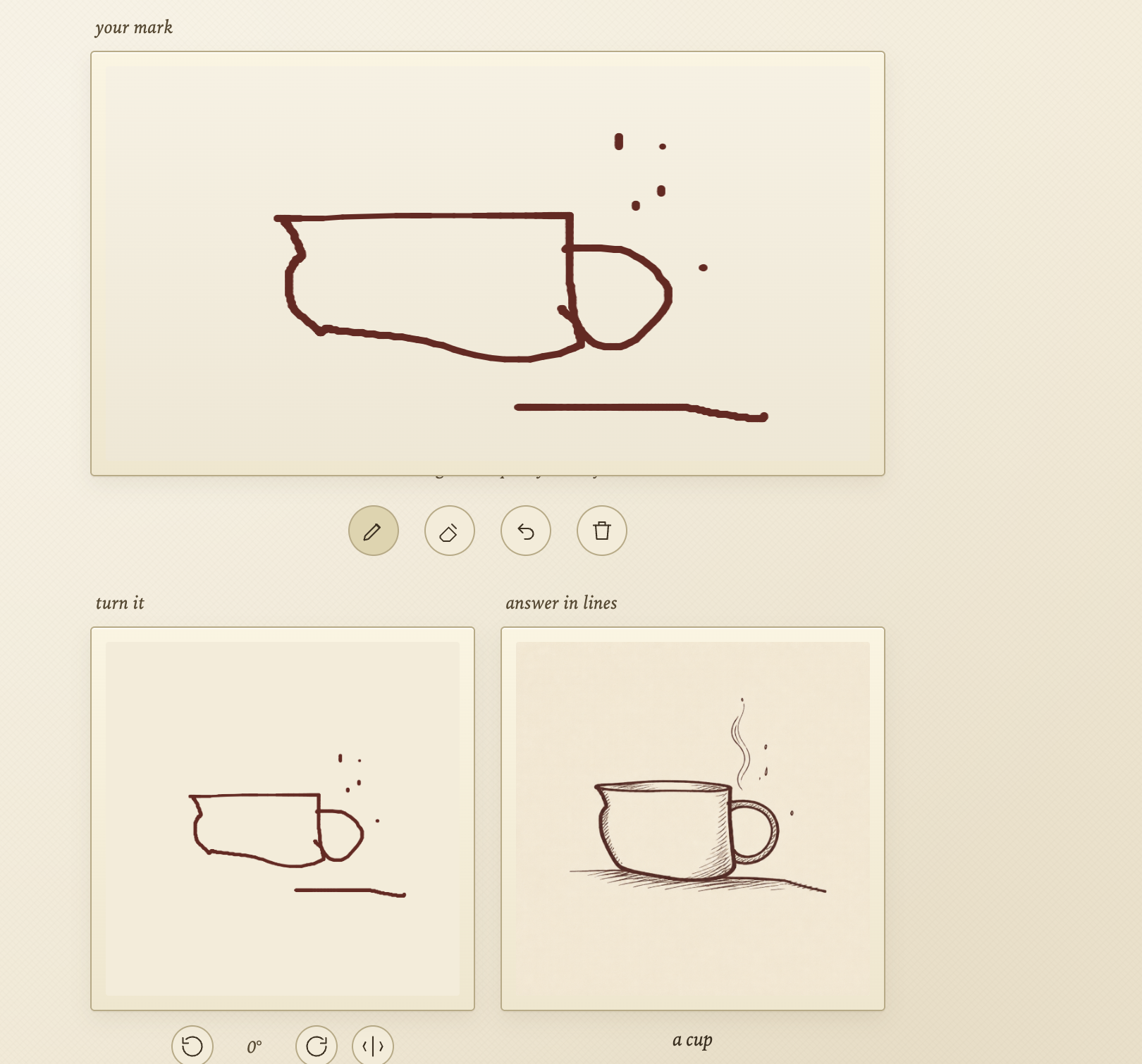 The Original turns the author's cup-like mark into a cup drawing