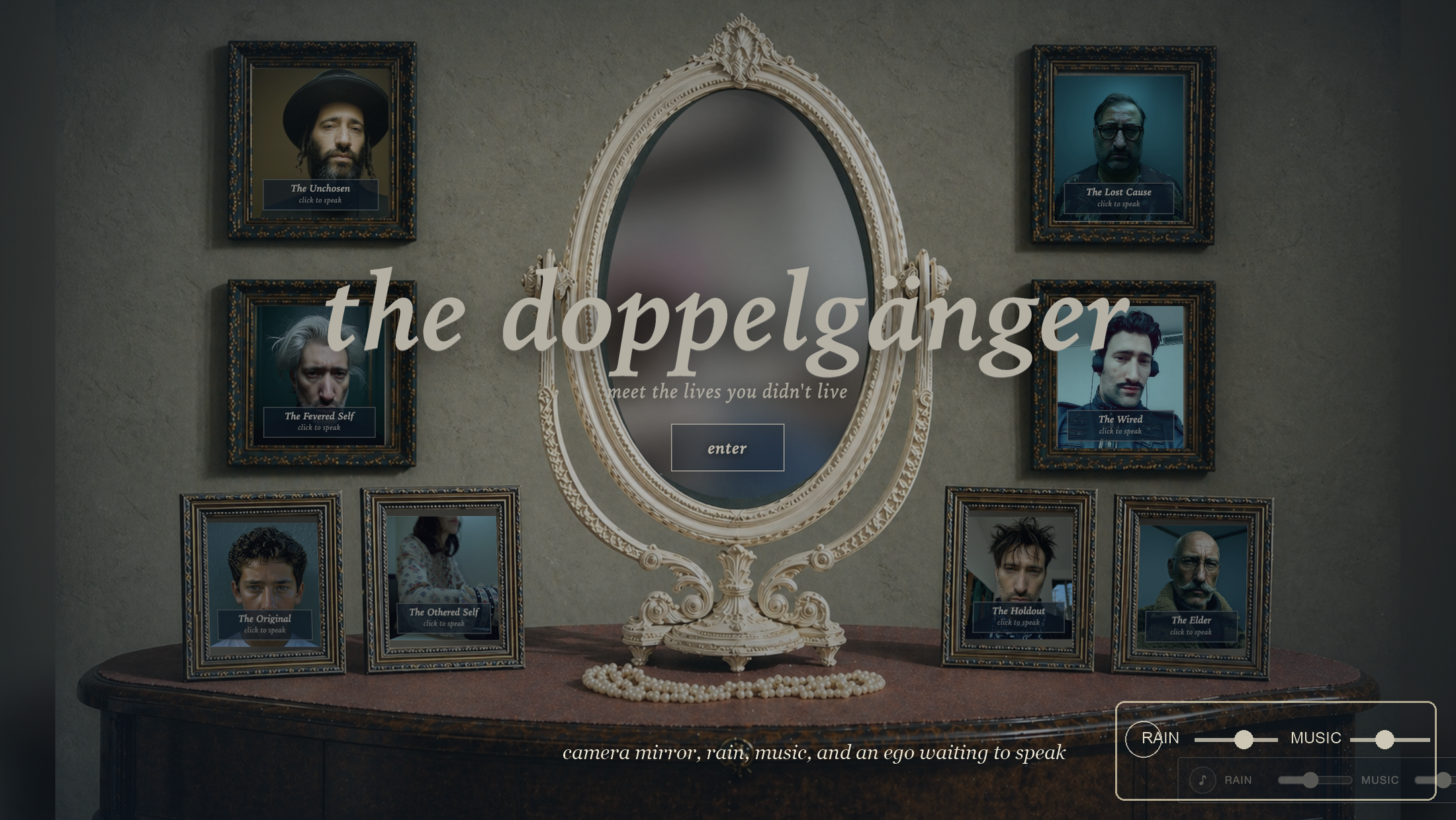 Doppelganger room with sensory controls and figure waiting to speak