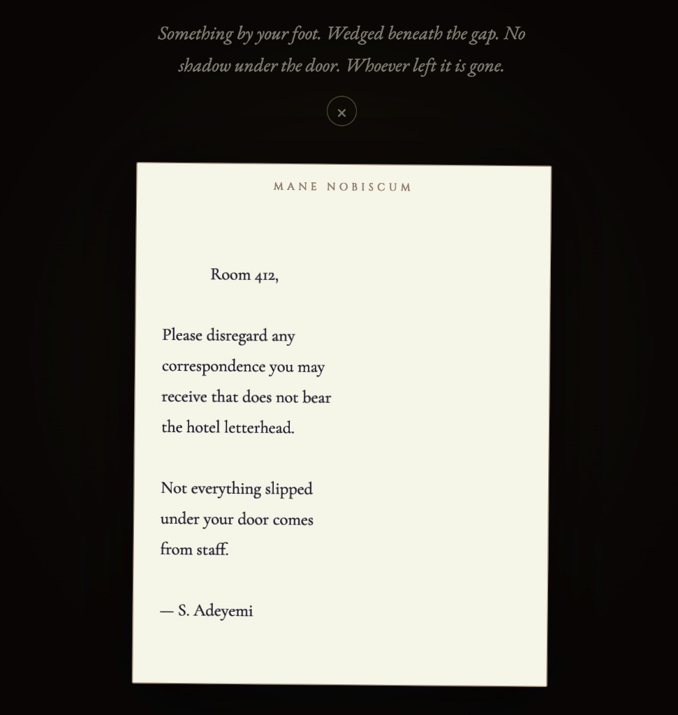 Note on hotel letterhead from S. Adeyemi