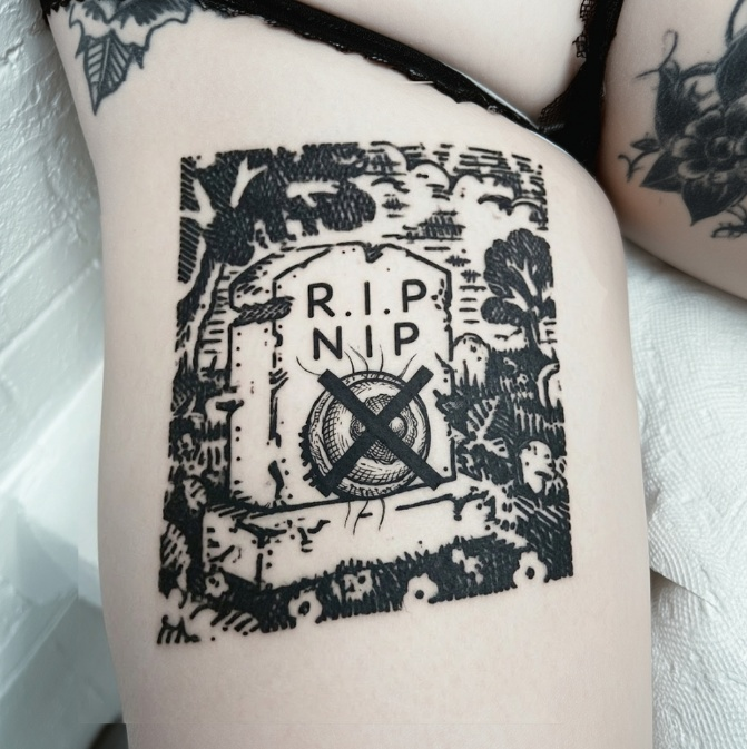 R.I.P. NIP tattoo applied